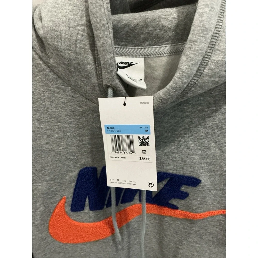 Nike‎ Club Fleece Pullover Hoodie Sweatshirt FN3104-063 Gray Mens Size-Med NWT